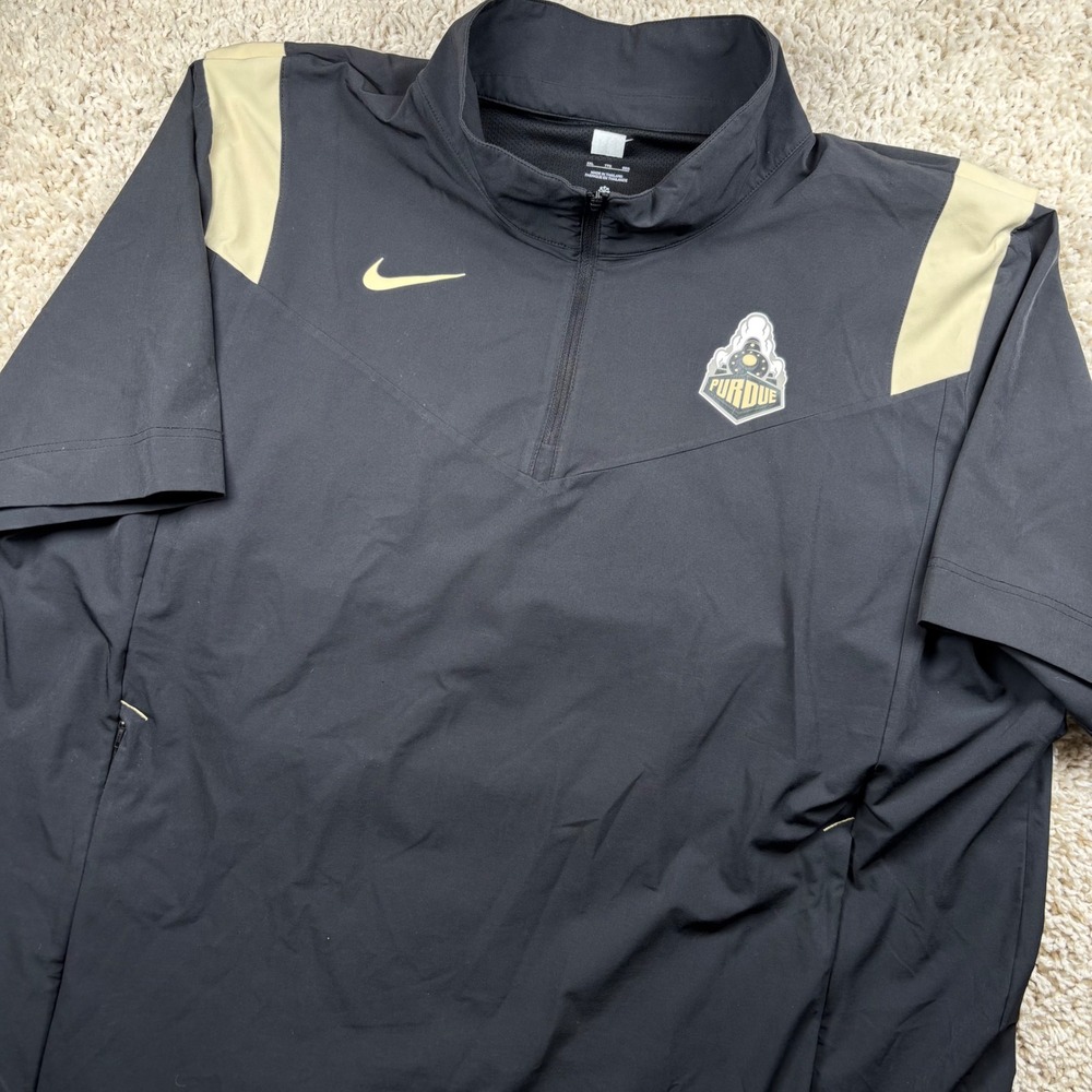 Nike Mens Short Sleeve Quarter Zip Windbreaker XXL Black Gold Purdue Team Issued